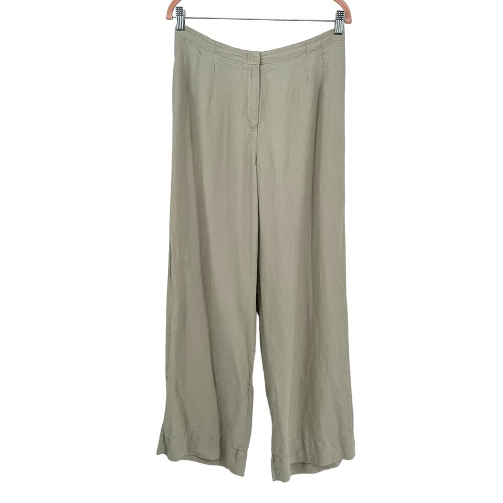 J Jill Linen Trouser Wide Leg Pants 10 Beige Cream Natural Travel Lagenlook